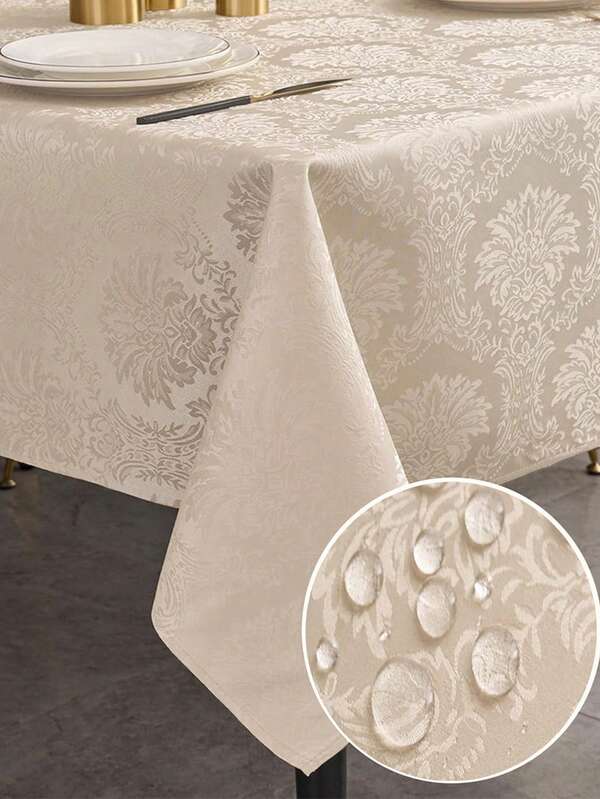1pc Water-Resistant Rectangular Multi-Size Jacquard Tablecloth, Pattern Luxury Texture Exquisite Jacquard Tablecloth, Washable Polyester Decorative Tablecloth, Suitable For Various Dining Occasions, Holidays Or Formal Events